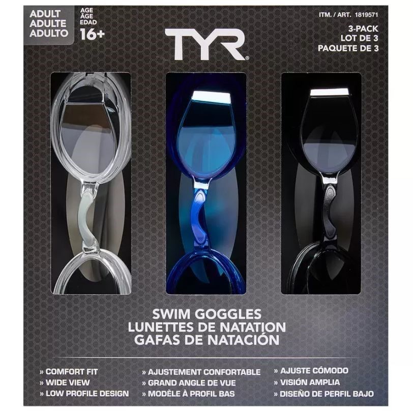 3-Pack TYR Adult Swim Goggles.