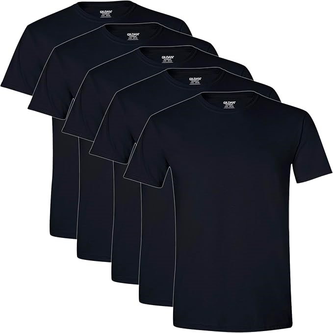 GILDAN Platinum Men's 5-Pack Crew Neck T-Shirt, Black, Medium