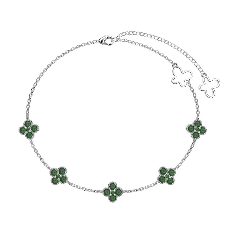 Dainty Four Leaf Clover Simulated Diamonds 925 Silver Tennis Bracelet