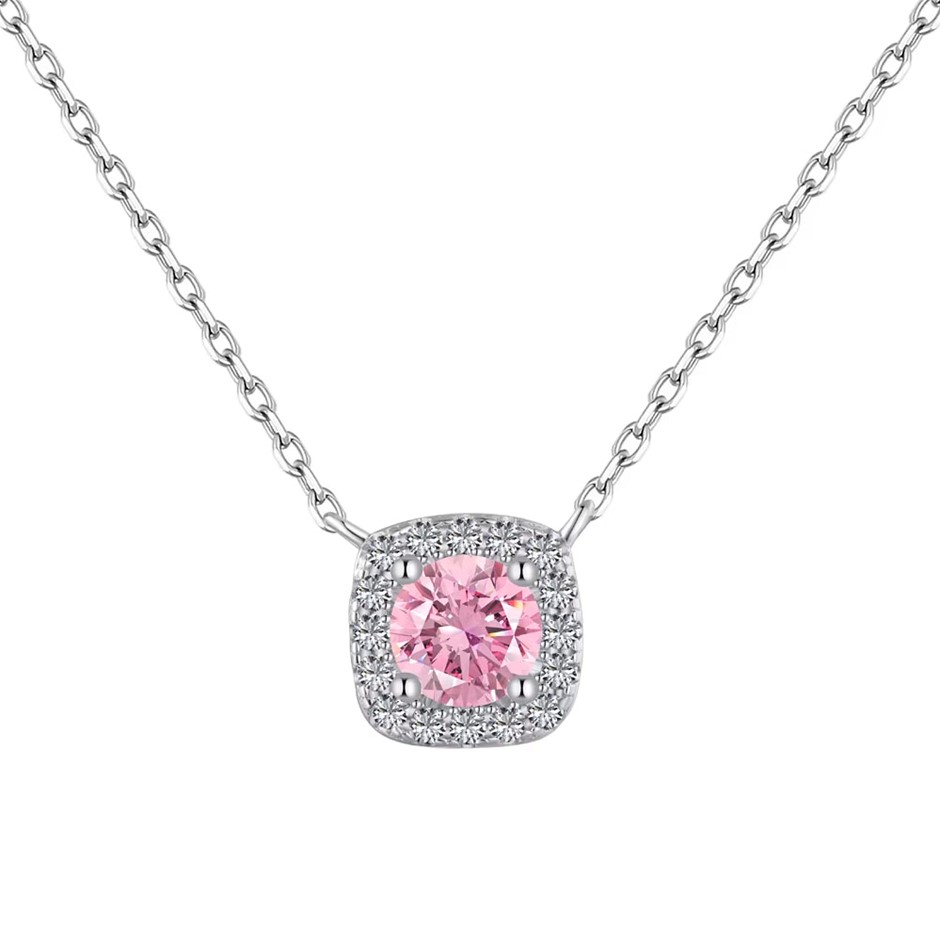 0.5ct 925 Silver Simulated Diamonds Round Pendant Necklace