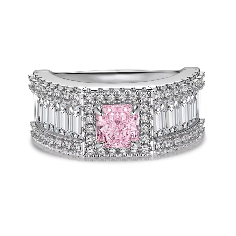 925 Sterling Silver Wide Band Simulated Diamond Ring - Size 6