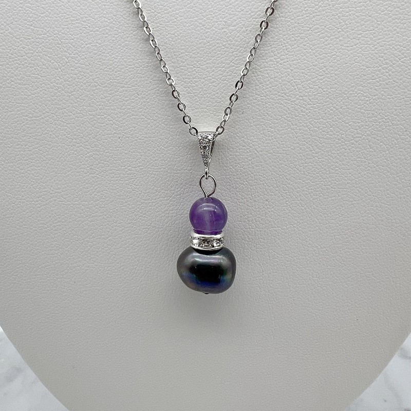 Pearl & Amethyst Platinum Plated Pendant Necklace