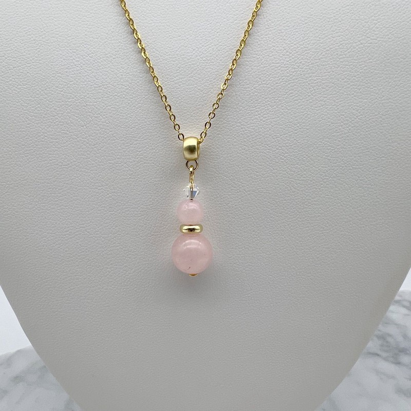 Rose Quartz & Swarovski® Austrian Crystal Gold Plated Pendant Necklace