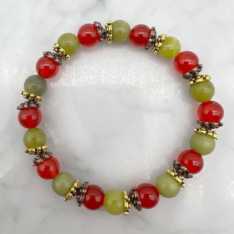 Peridot Malaysia "Jade" Quartz & Rhinestone Spacer Stretch Beaded Bracelet