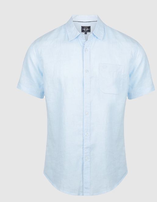 COAST Men's S/S Shirt, Size L, 100% Linen, Sky Blue, 111329. NB: minor stai