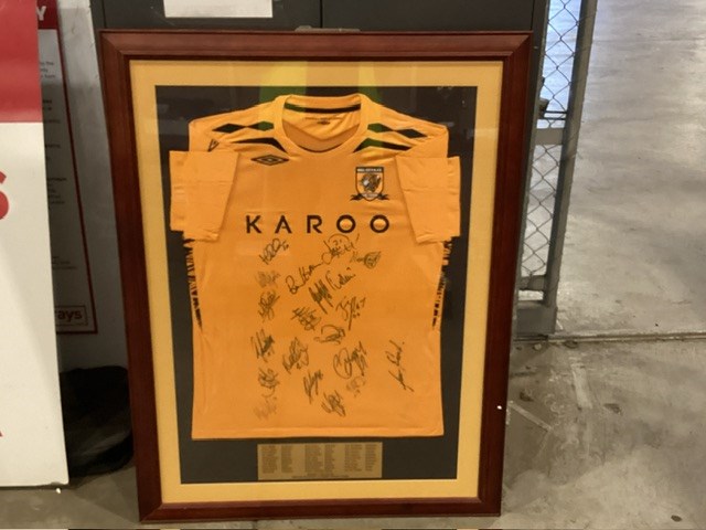 <p>Hull City Framed Football Jersey, 2007-2008 </p>