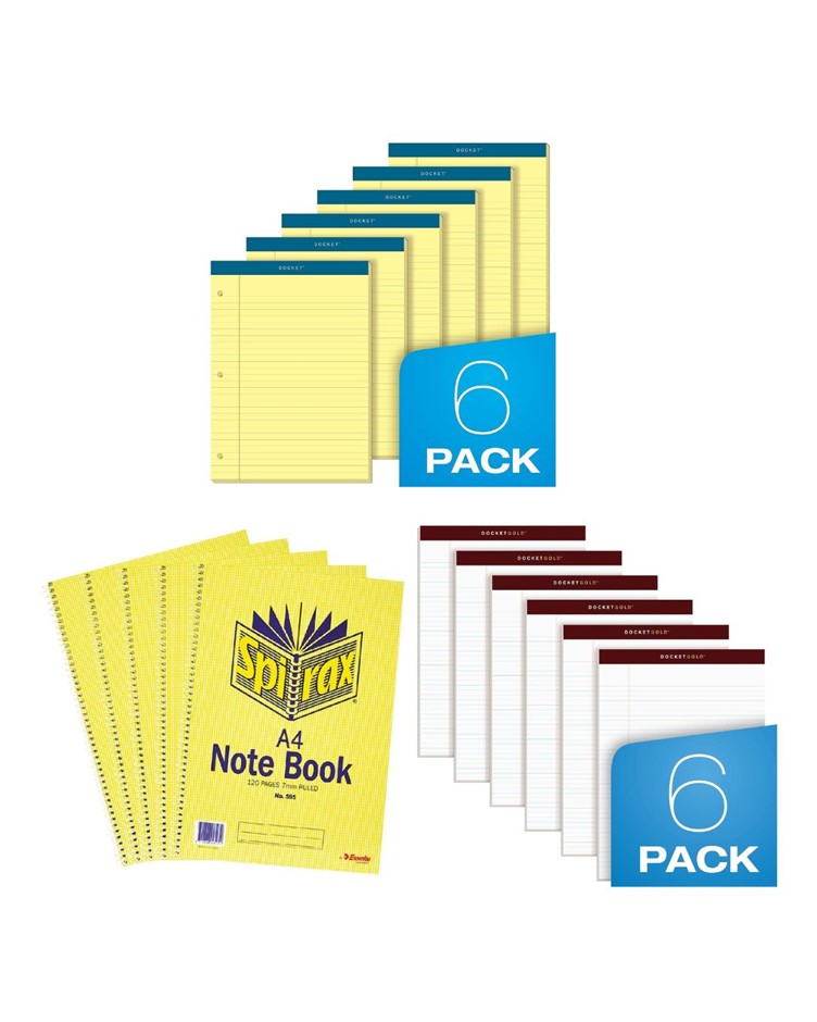 OFFICE BUNDLE: TOPS Double Docket Pads 100 sheets (6-Pack) + SPIRAX A4 Note