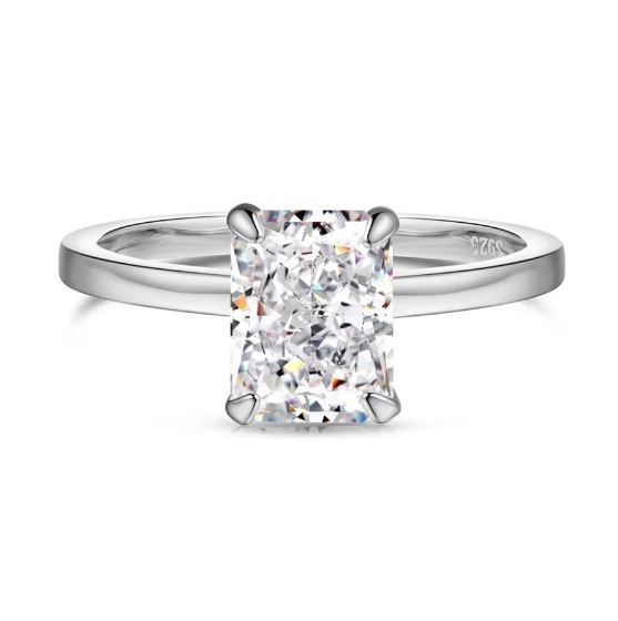 2ct Rectangle Cut Simulated Diamond 925 Silver Ring - Size 7