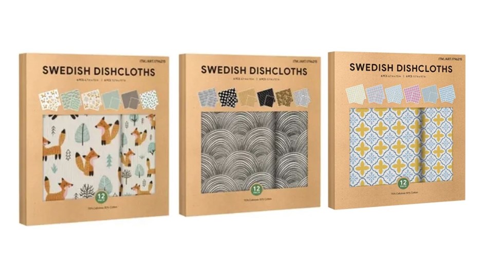 4 x Pack of 12pc Assorted RECYCO Swedish Dish Cloths, 6.7 x 7.5in & 11.7 x
