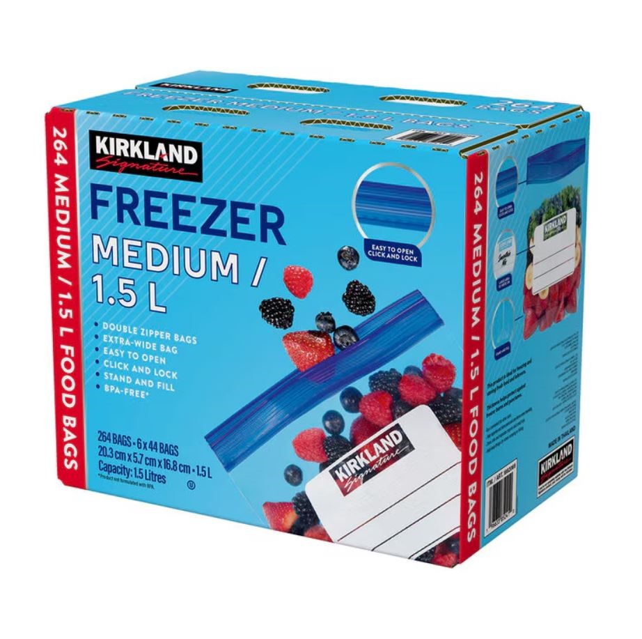Box of 264pc SIGNATURE Freezer Medium Double Zipper Bags, 1.5L Capacity. N.