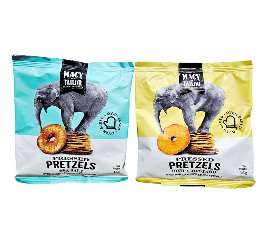 48 x MACY & TAILOR Assorted Pressed Pretzels, Sea Salt & Honey Mustard, 15g