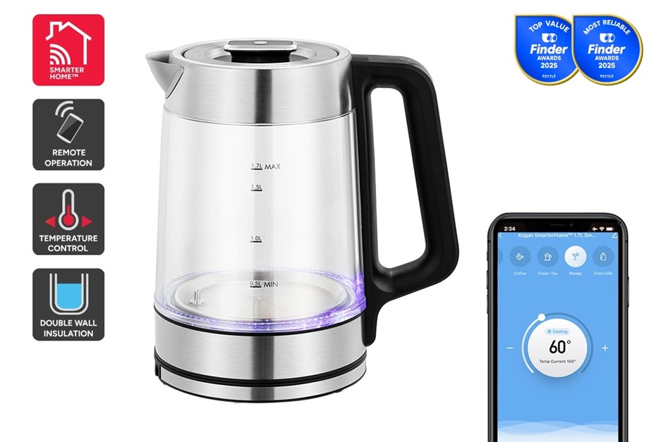 KOGAN SmarterHome™ 1.7L Double Wall Glass Smart Kettle (Stainless Steel).
