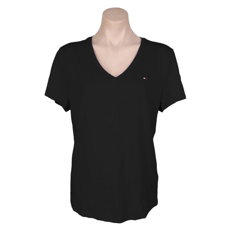 2 x TOMMY HILFIGER Women's V-Neck S/S Tee, Size S, 60%Cotton/40%Modal, Blac
