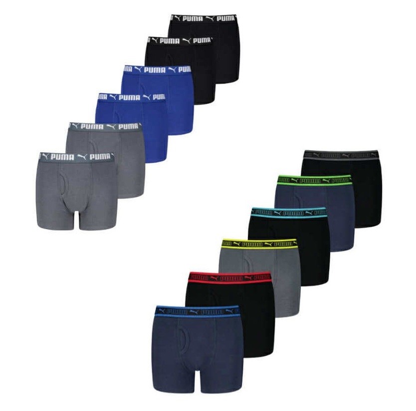 9 x PUMA Boys' Boxer Brief Underwear, Size US L, Assorted Colours. NB: imag