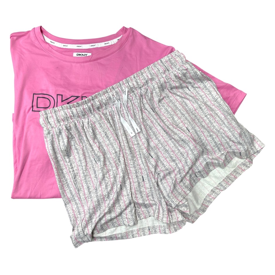 DKNY Women's 2pc PJ Set, Size M, Pink/Grey. Buyers Note - Discount Freight