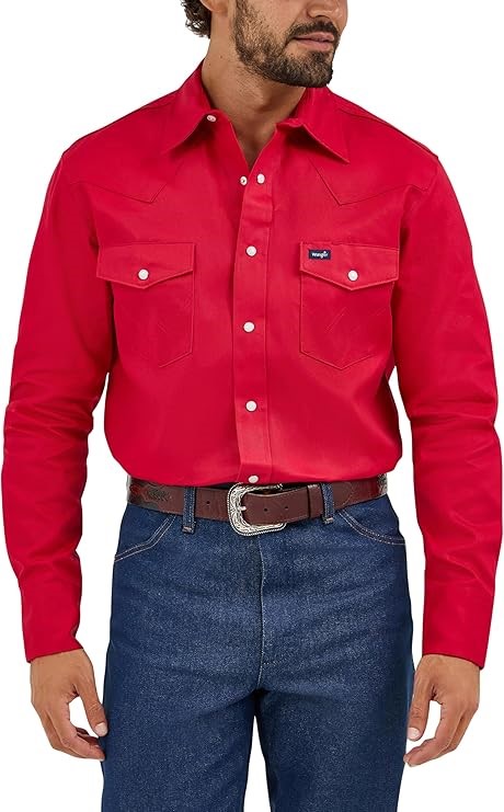 WRANGLER Men's Western Snap Firm Finish Work Shirt, Size 3X, Red, MS70619.