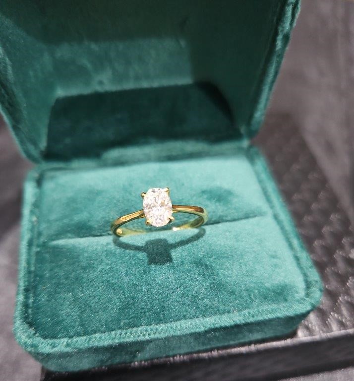 1.0ct GRA  Moissanite Oval Cut 18k Solid Yellow Gold Vermeil  Ring  -9US