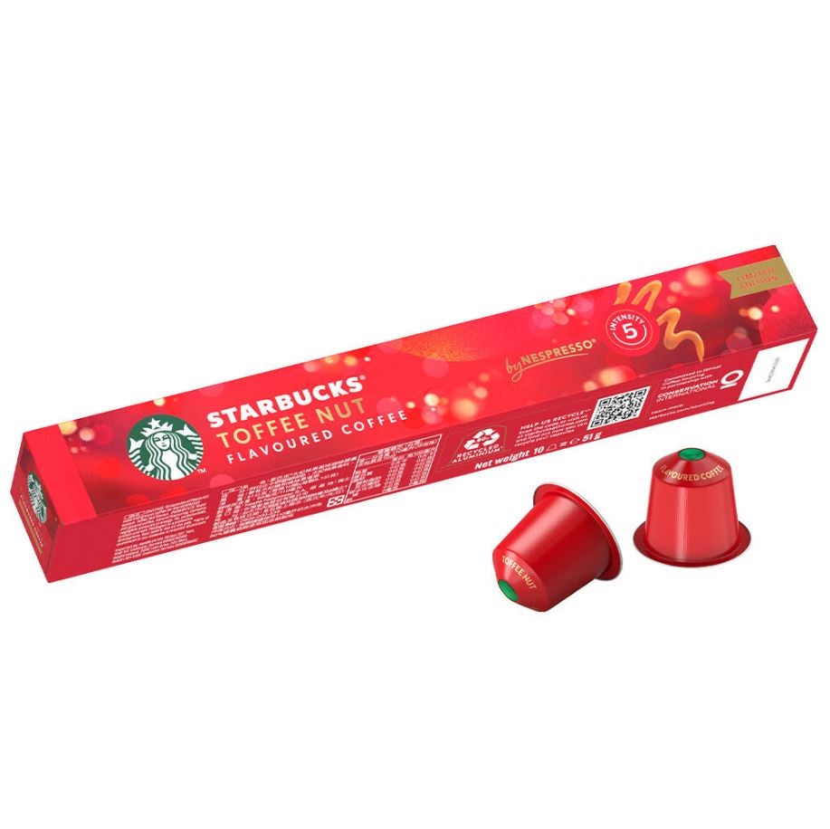 10 x Pack of 10pc STARBUCKS Toffee Nut Flavoured Coffee Capsules. NB: damag