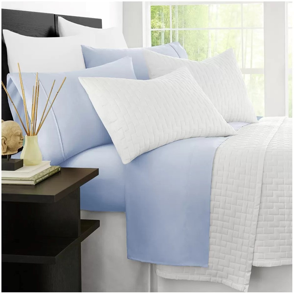 RAMESSES 2000 Thread Count Bamboo Fibre 3pc Sheet Set, Single, Steel Blue,