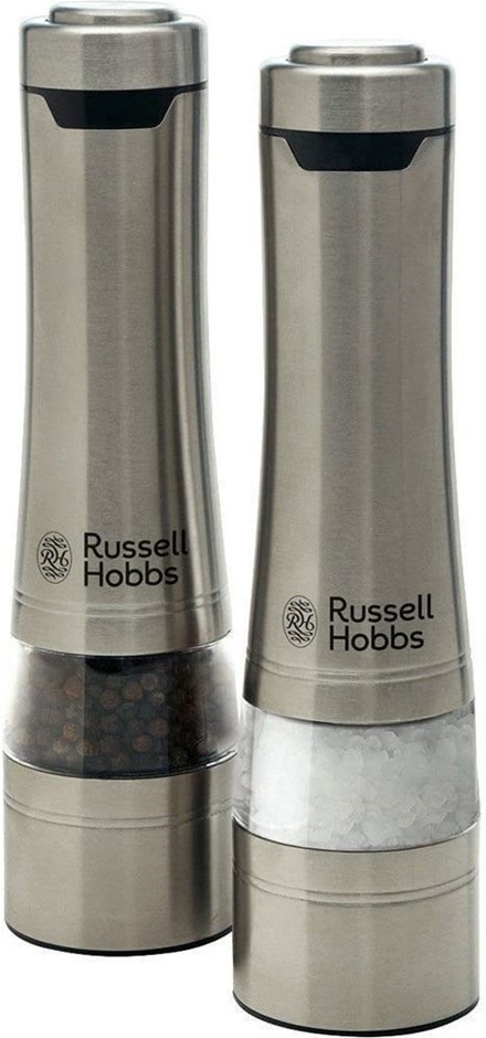 RUSSELL HOBBS Salt & Pepper Mills, Brushed stainless steel finish.