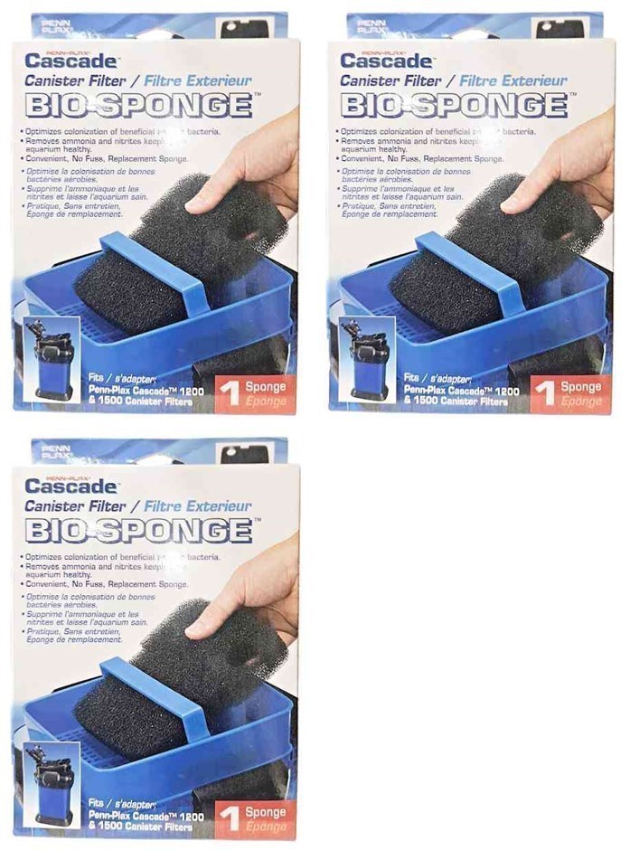 3 x PENN PLEX CASCADE Canister Filter Aquarium Bio Sponge Replacement