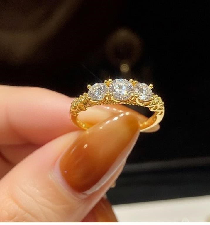 GRA Moissanite white 18k Solid Yellow Gold Vermeil Ring -7US