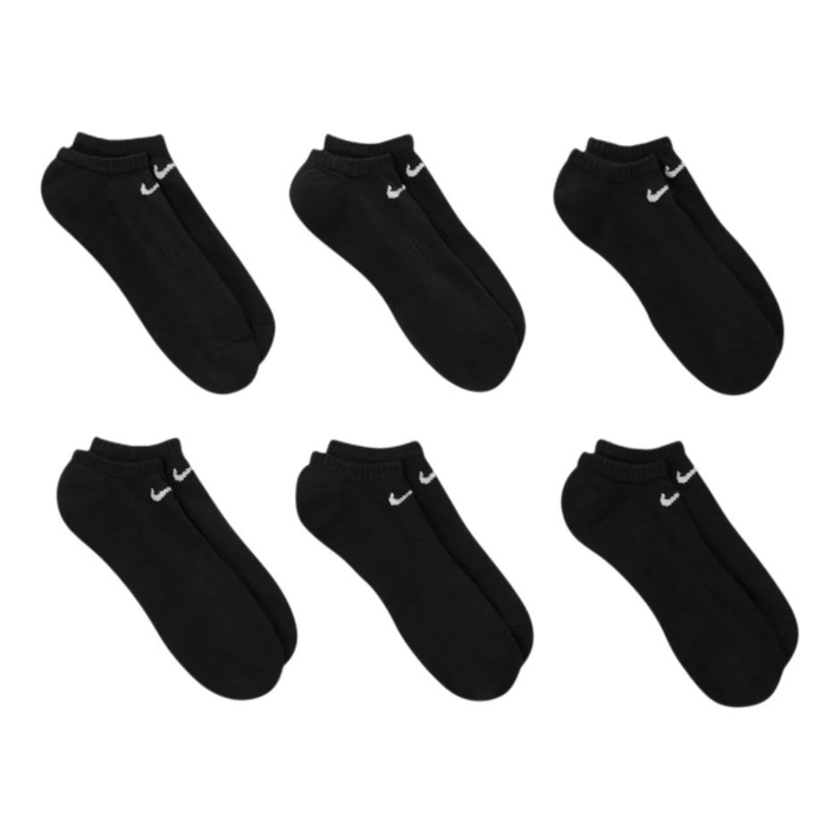 6 Pairs x NIKE NoShow Cotton Cushioned Socks, Size L (m8-12, w10-13), Black
