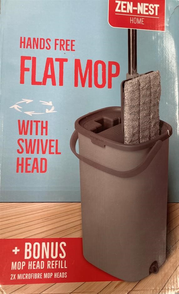 3 x ZEN-NEST Hands Free Flat Mop w/ Swivel Head. NB: Used, not in original
