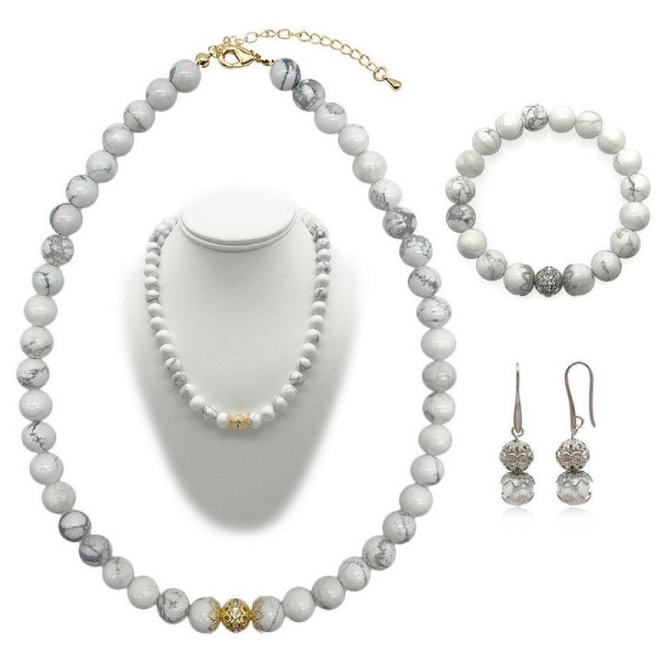 10mm Howlite Persian Love Gold Plated Rhinestone Jewellery Set