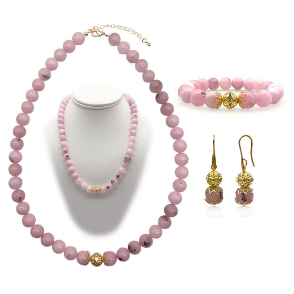 10mm Cherry Blossom Jasper Persian Love Gold Plated Jewellery Set