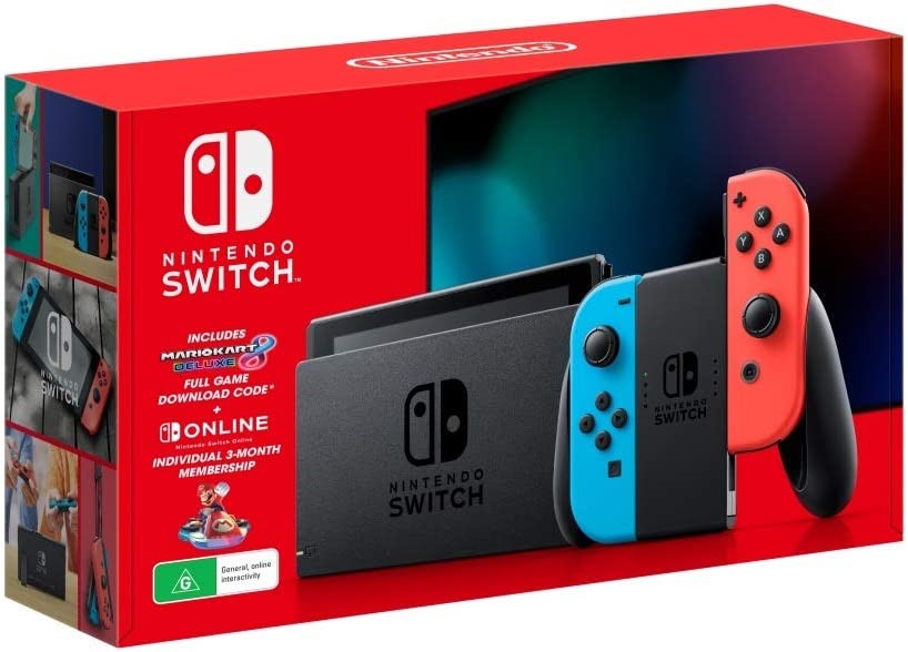 NINTENDO Switch Console, Neon Blue/Red with Mario Kart 8 Deluxe + Switch On
