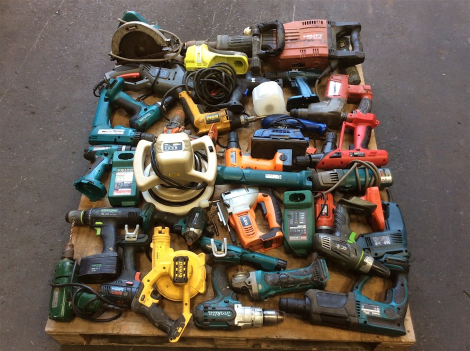 Mixed Brand Electric Power Tools Lot Including Drills + Grinders + Sanders