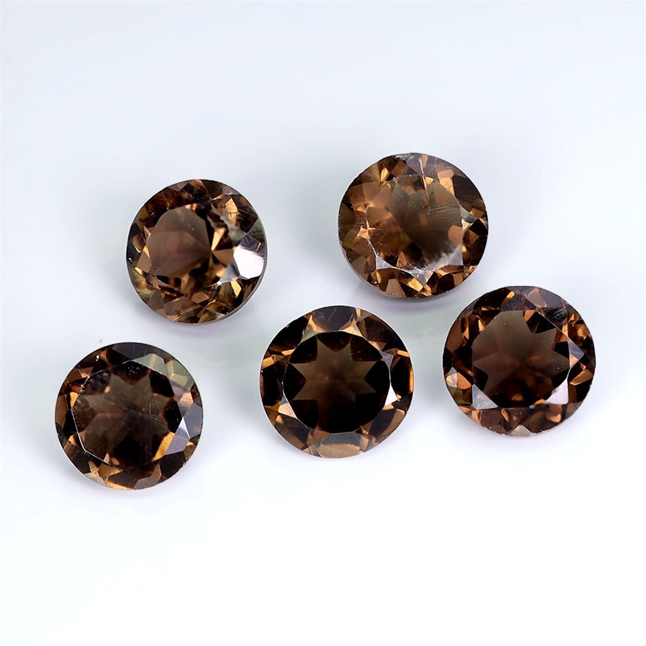 6.27ct Round Facet Cut Smoky Quartz Gemstones - 5Pcs