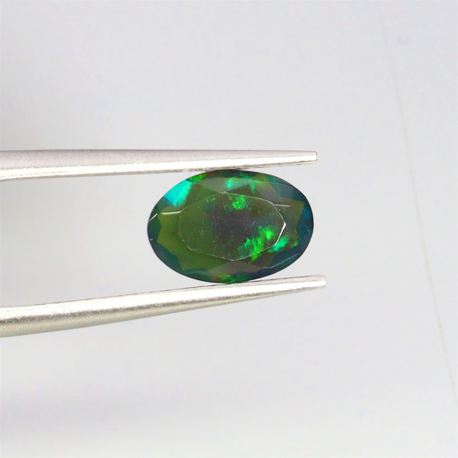 0.90ct Oval Facet Cut Play Of Color Black Opal Gemstone - 1Pc