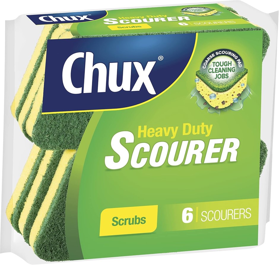 CHUX 6 Pieces Heavy Duty Scourer + Foam Sponge, Rinses Easily and Resists O