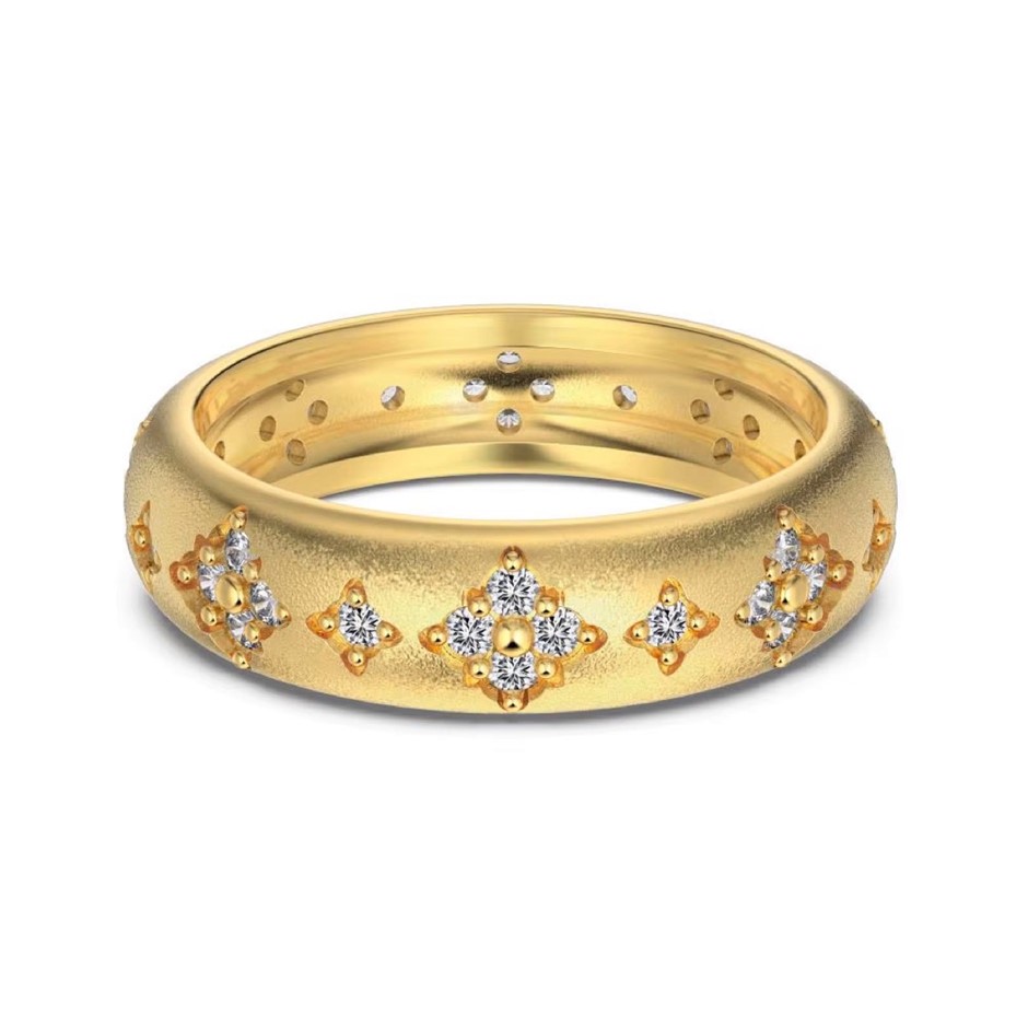 Simulated Diamonds 18K Gold Filled 925 Silver Band Ring - Size 9