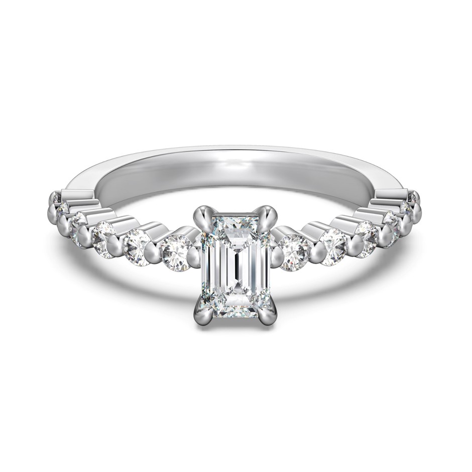 0.6ct Rectangle GRA Certified Moissanite 925 Sterling Silver Ring - Size 5