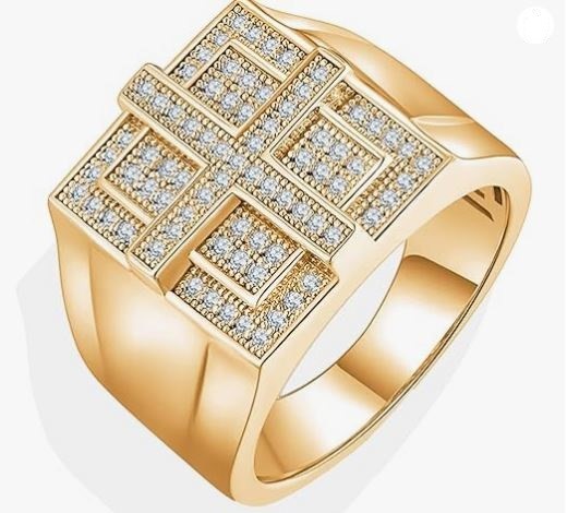 GRA Moissanite white 18k Real Gold Vermeil Cross Ring -10US-VVS1