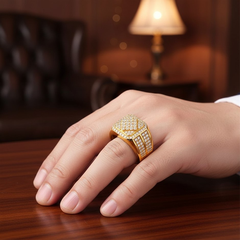 GRA Moissanite white 18k Real Gold Vermeil Men's Ring -11US-VVS1