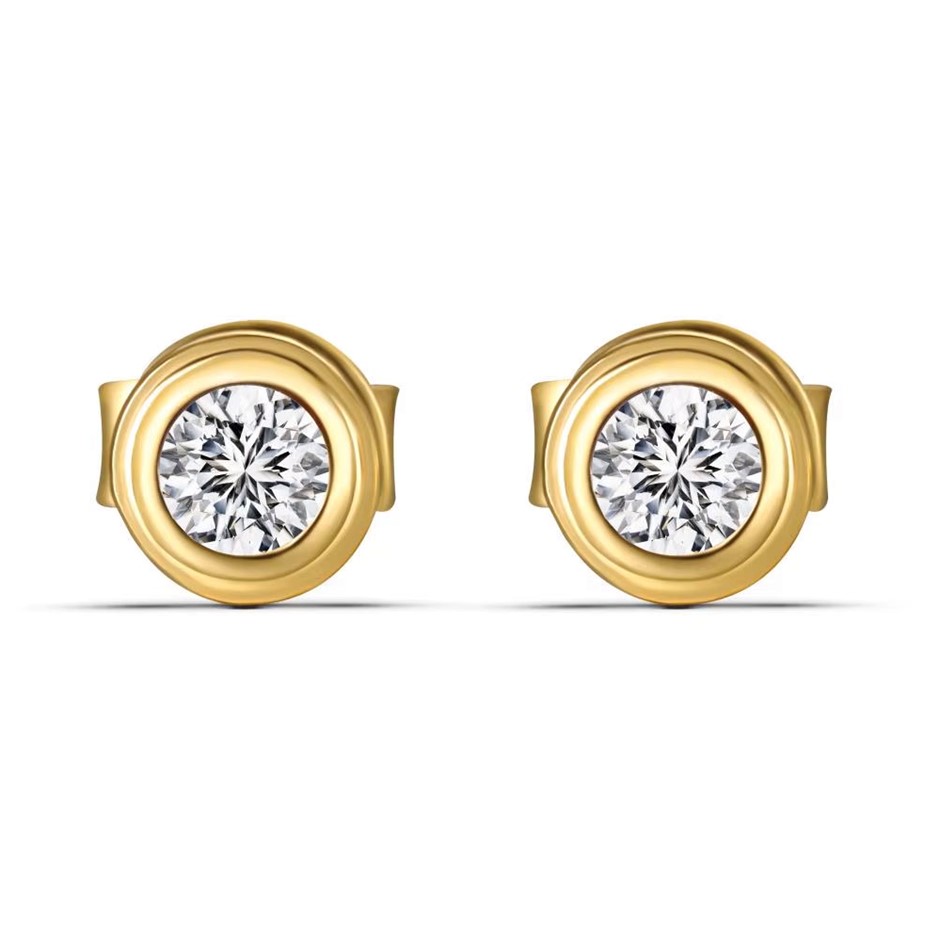 0.1ct Round Cut GRA Certified Moissanite 14KGP 925 Silver Earrings