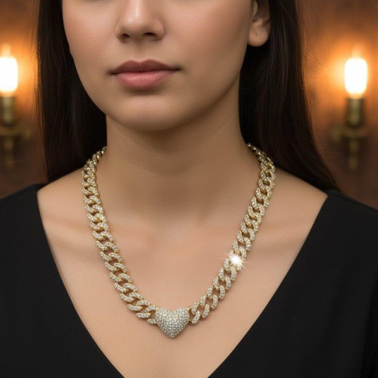 18k Italy Stamped Solid Yellow Gold Filled Heart Chain- Guarantee-52cm