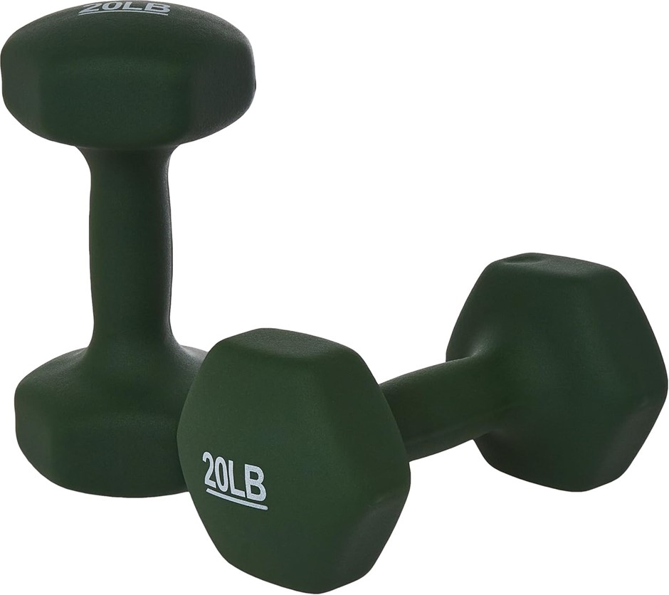 AMAZONBASICS Neoprene Dumbbells 20LB, Set of 2, Green.