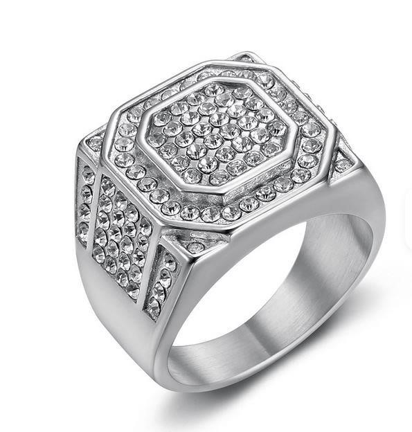 Italy 925 Silver Hip Hop Men's Ring (Stamps)-12 US