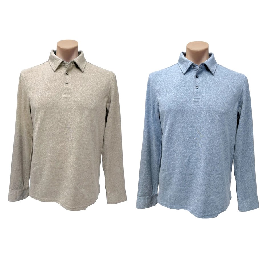 2 x ENGLISH LAUNDRY Men's Long Sleeve Polo, Size XL, 32% Cotton, Oatmeal &
