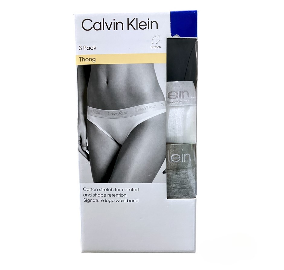 2 x 3pk CALVIN KLEIN Women's Thongs, Size XS, 95% Cotton, Black/White/Grey