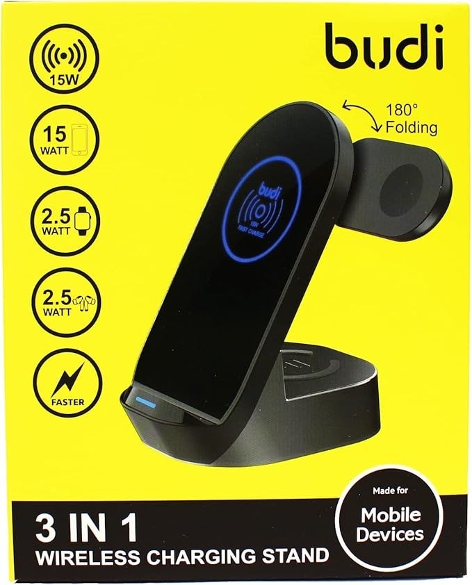 Budi 15W 3 in 1 Wireless Folding Charging Stand Charger