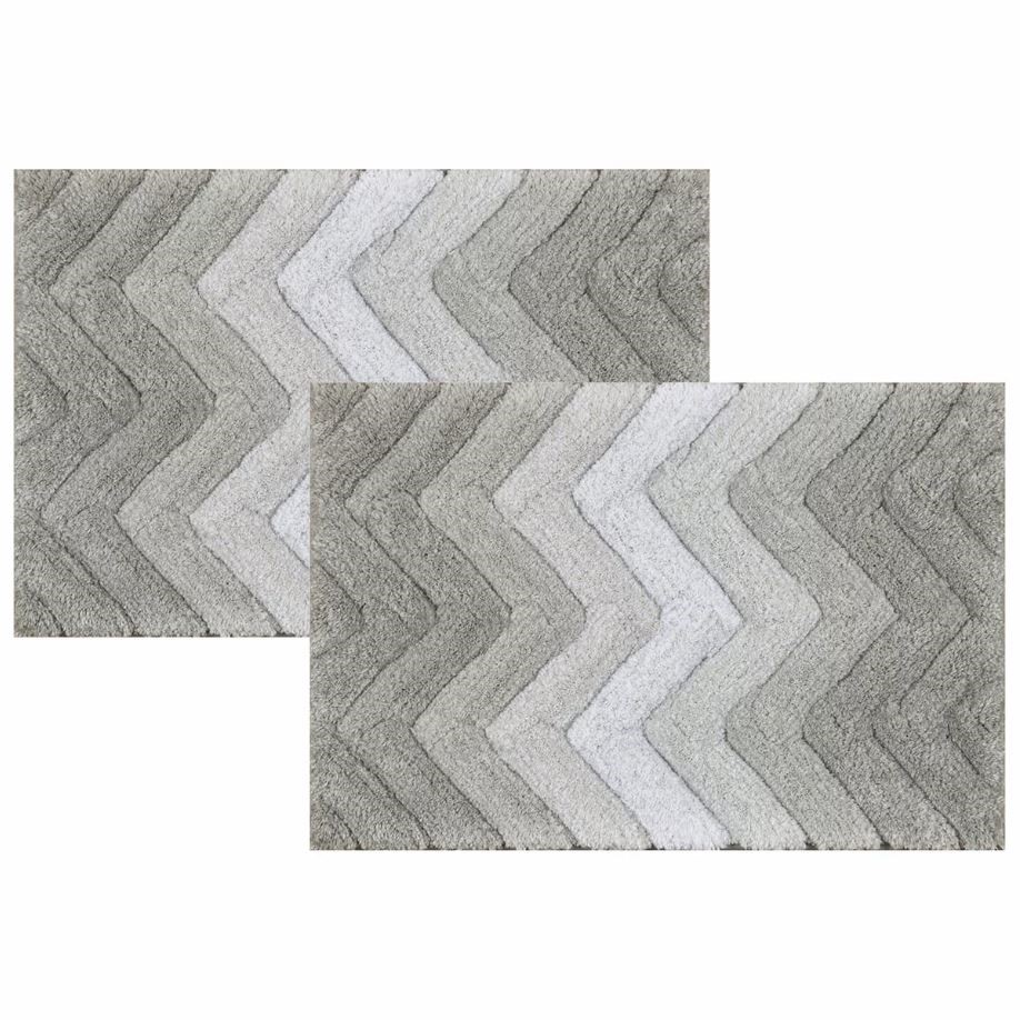 RIVIERA HOMES Chevron Bath Mat 2-Piece, Light Grey.