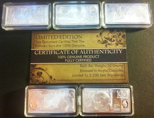 5 x 10g AUSTRALIAN NEW NOTE SERIES Ingots Finished in 999.0 Silver
