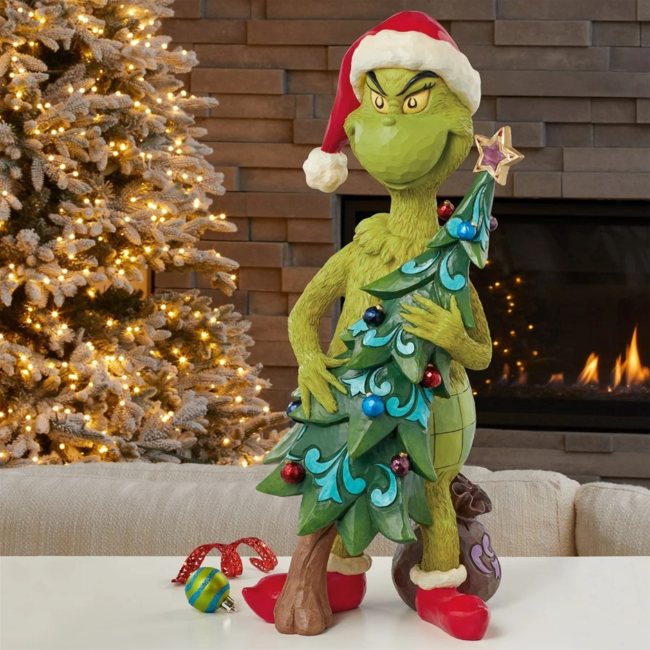 JIM SHORE Holiday Grinch Stealing Tree Statue. NB: 1 x foot broken off.
