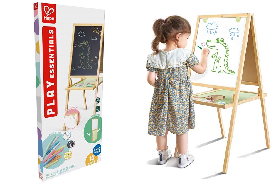 HAPE Fit And Fold Bamboo Easel 13 Pieces. NB: Slightly damaged box